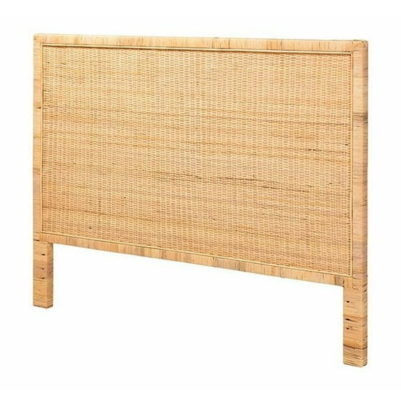 bali & pari Bohemian Natural Brown Rattan and Mahogany Wood Queen Size Headboard