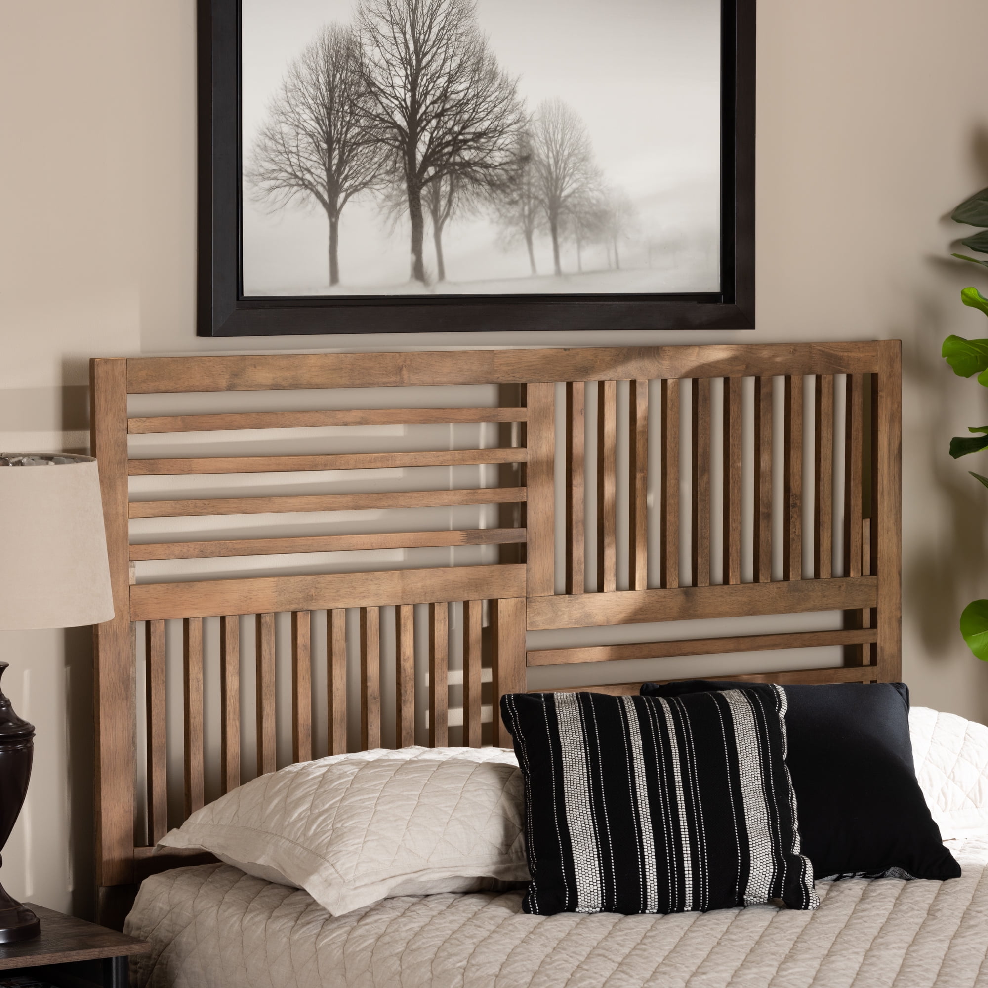 Baxton Studio Adler Transitional Slat Back Support Rubberwood Headboard, Queen, Ash Walnut