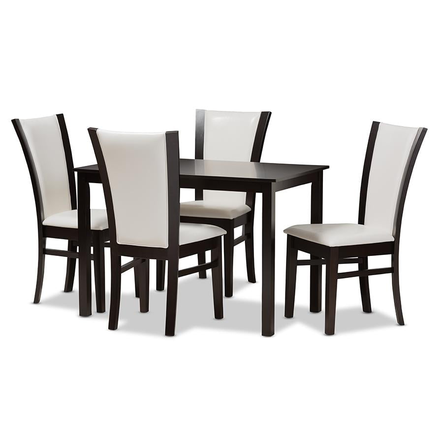 Adley Dark Brown and White Faux Leather 5-Piece Dining Set