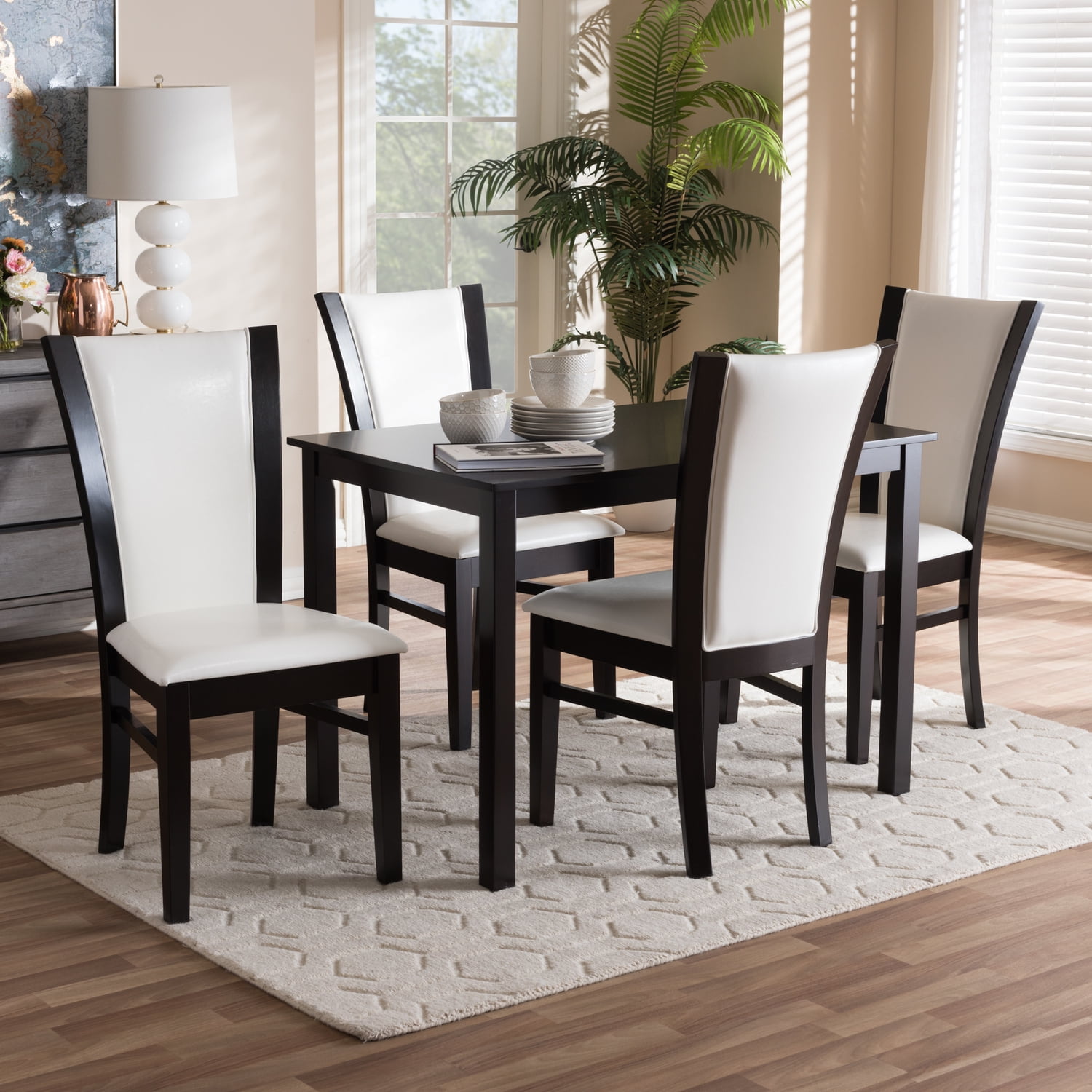 Adley Dark Brown and White Faux Leather 5-Piece Dining Set