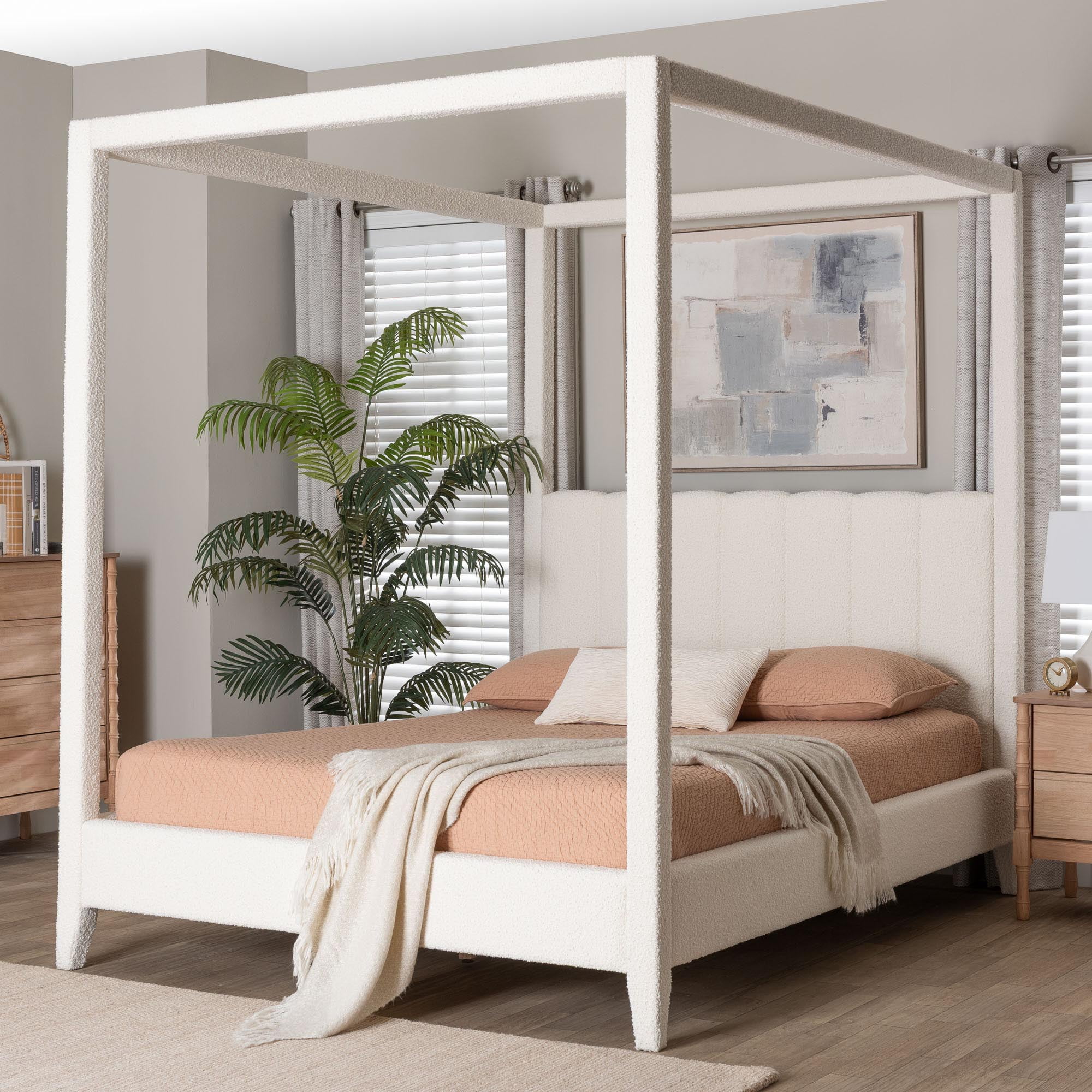 Baxton Studio Aerona Modern Canopy Bed, Queen, Cream