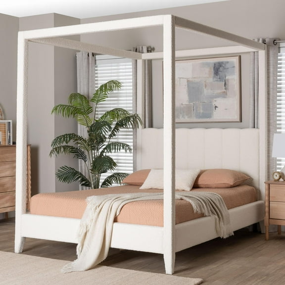 Baxton Studio Aerona Modern Canopy Bed, Queen, Cream