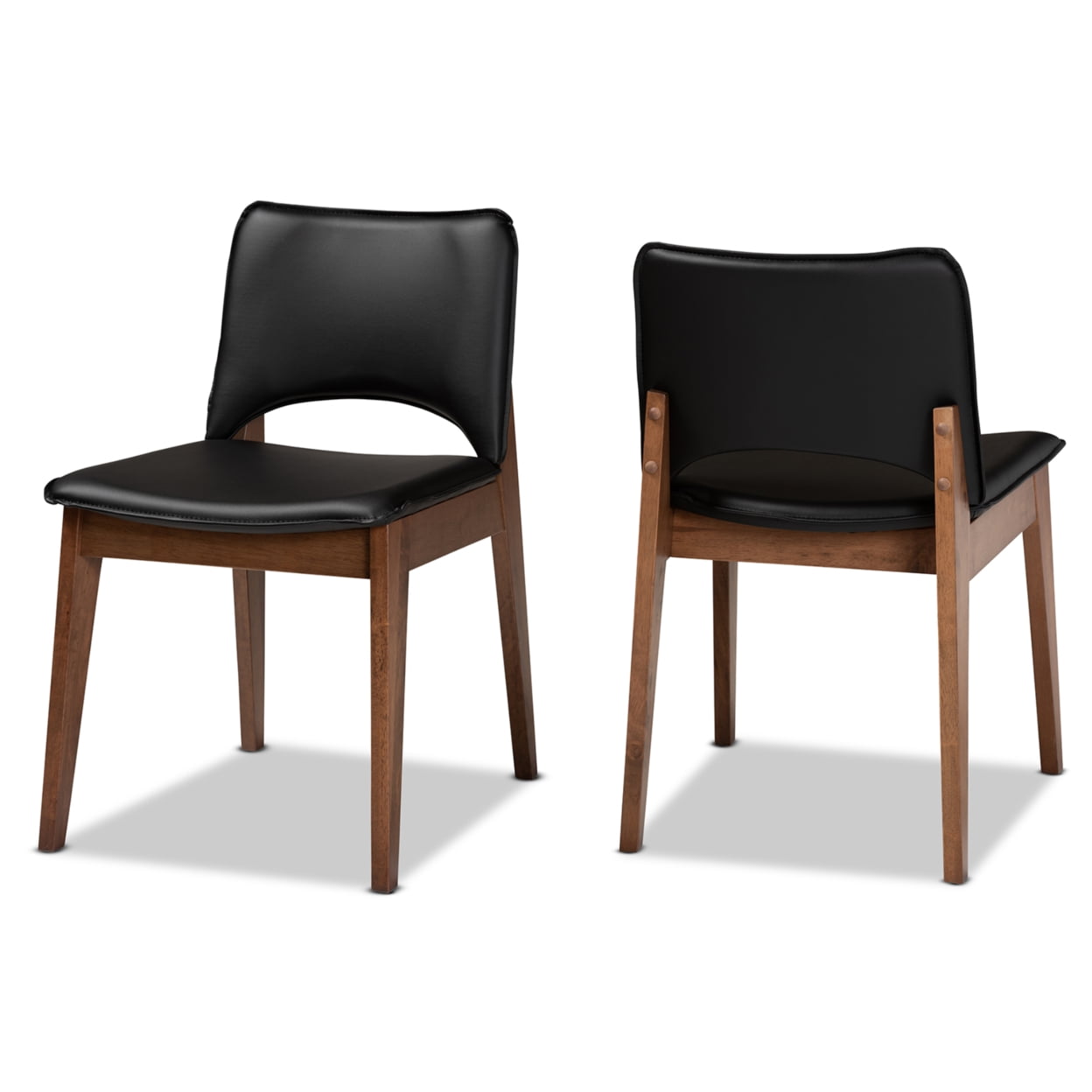 Mid-Century Chic Afton Black Faux Leather & Walnut Wood Arm Chair