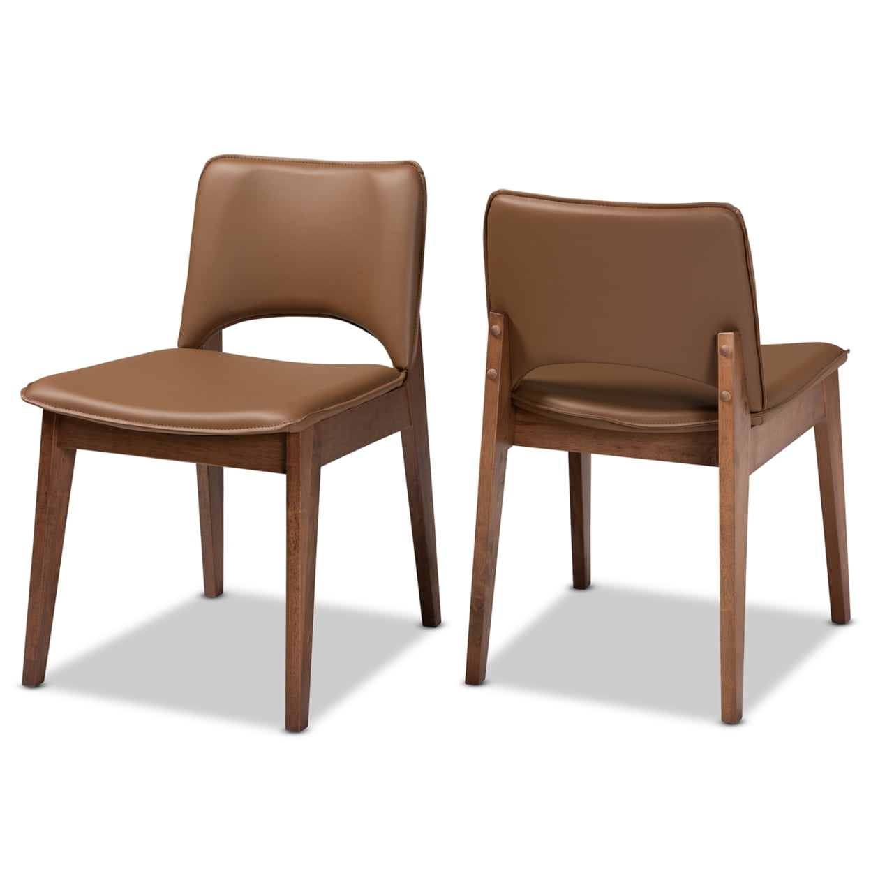 Brown Faux Leather Upholstered Wood Arm Chair with Cane Back