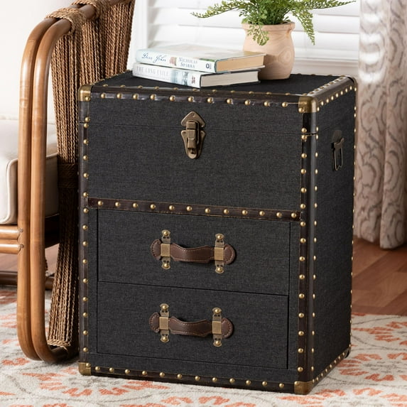 Baxton Studio Agatha Vintage Storage Trunk, 2-Drawer, Dark Brown