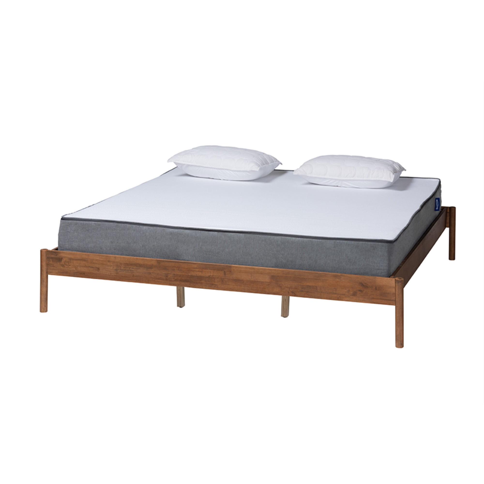 Mid-Century Agatis Ash Walnut King Size Wood Bed Frame