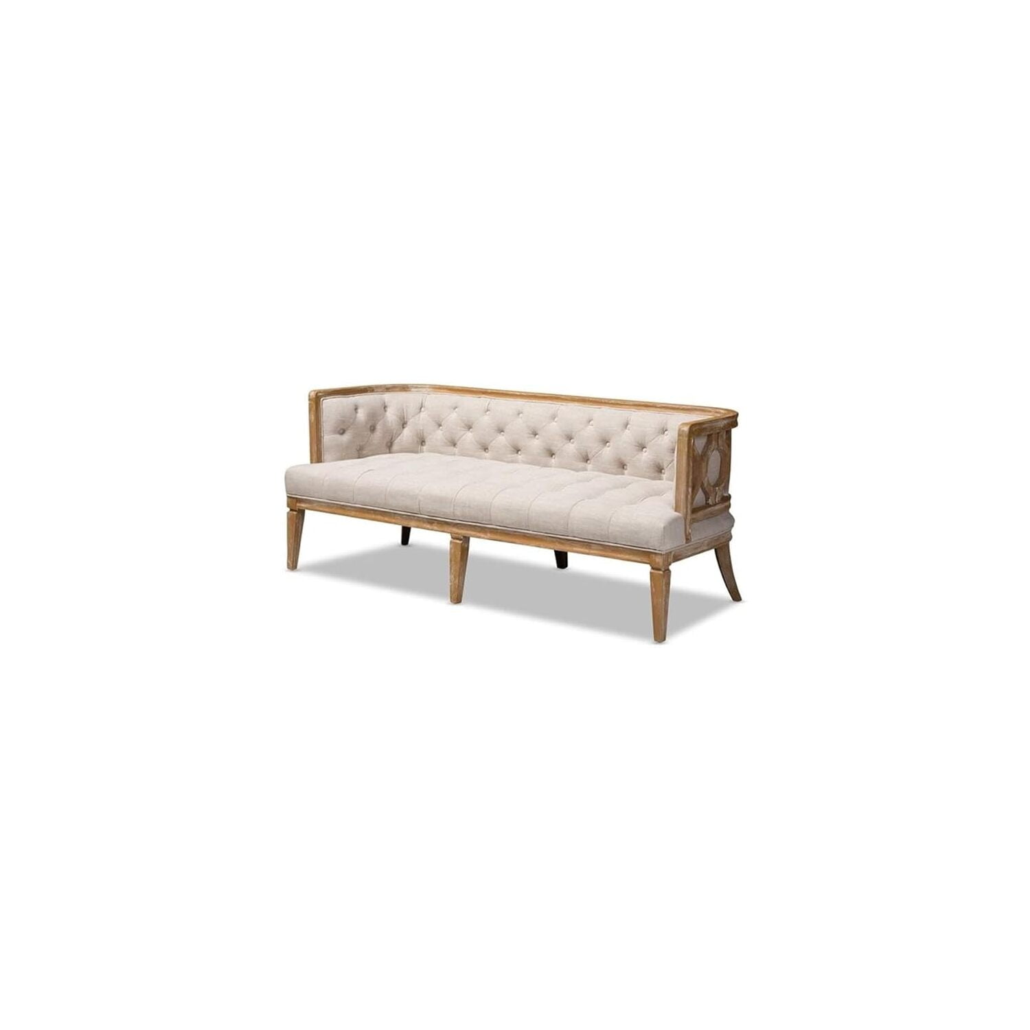 Baxton Studio Agnes French Provincial Beige Linen Fabric Upholstered and White-Washed Oak Wood Sofa Baxton Studio Agnes French Provincial Beige Linen Fabric Upholstered and White-Washed Oak Wood Sofa