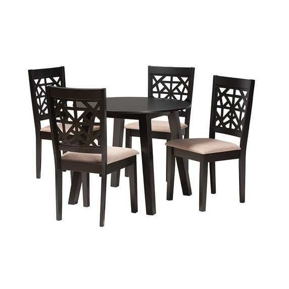 Baxton Studio Aiden Modern Beige Fabric and Dark Brown Finished Wood 5-Piece Dining Set