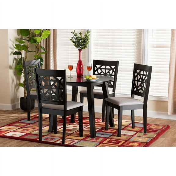 Baxton Studio Aiden Modern Grey Fabric and Dark Brown Finished Wood 5-Piece Dining Set