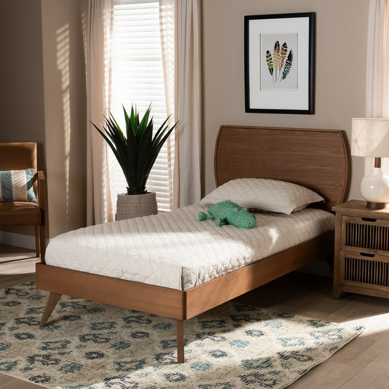 Baxton Studio Aimi Mid-Century Modern Walnut Brown Finished Wood Twin Size Platform Bed Baxton Studio Aimi Mid-Century Modern Walnut Brown Finished Wood Twin Size Platform Bed