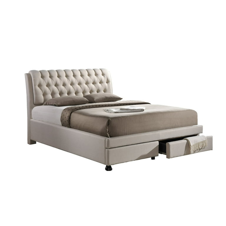 Baxton Studio Ainge Contemporary Button-Tufted Light Beige Fabric Upholstered Storage King-Size Bed with 2-drawer Baxton Studio Ainge Contemporary Button-Tufted Light Beige Fabric Upholstered Storage King-Size Bed with 2-drawer