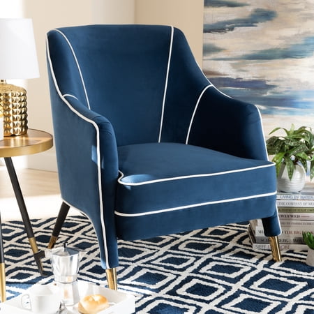Baxton Studio Ainslie Navy Blue Velvet Gold Finished Armchair