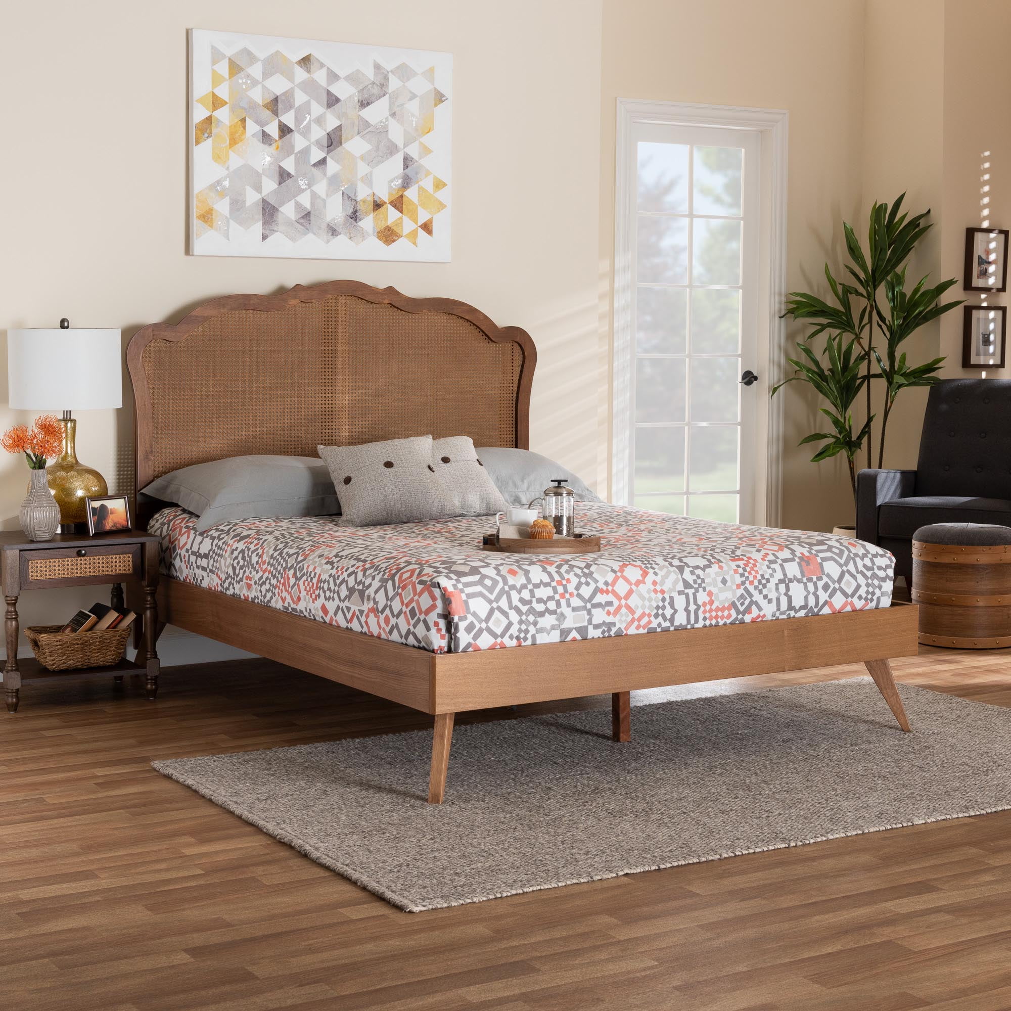 Baxton Studio Aithan Mid-Century Platform Bed, King, Walnut Brown