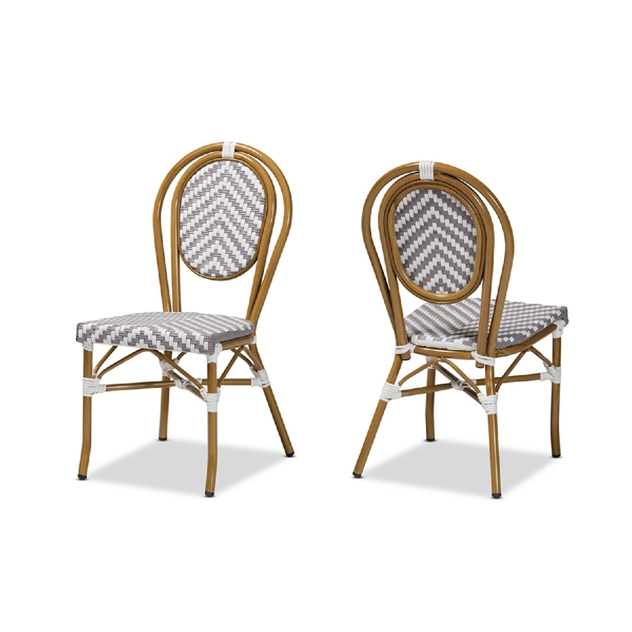 Classic French White and Grey Bamboo Style Dining Chair Set
