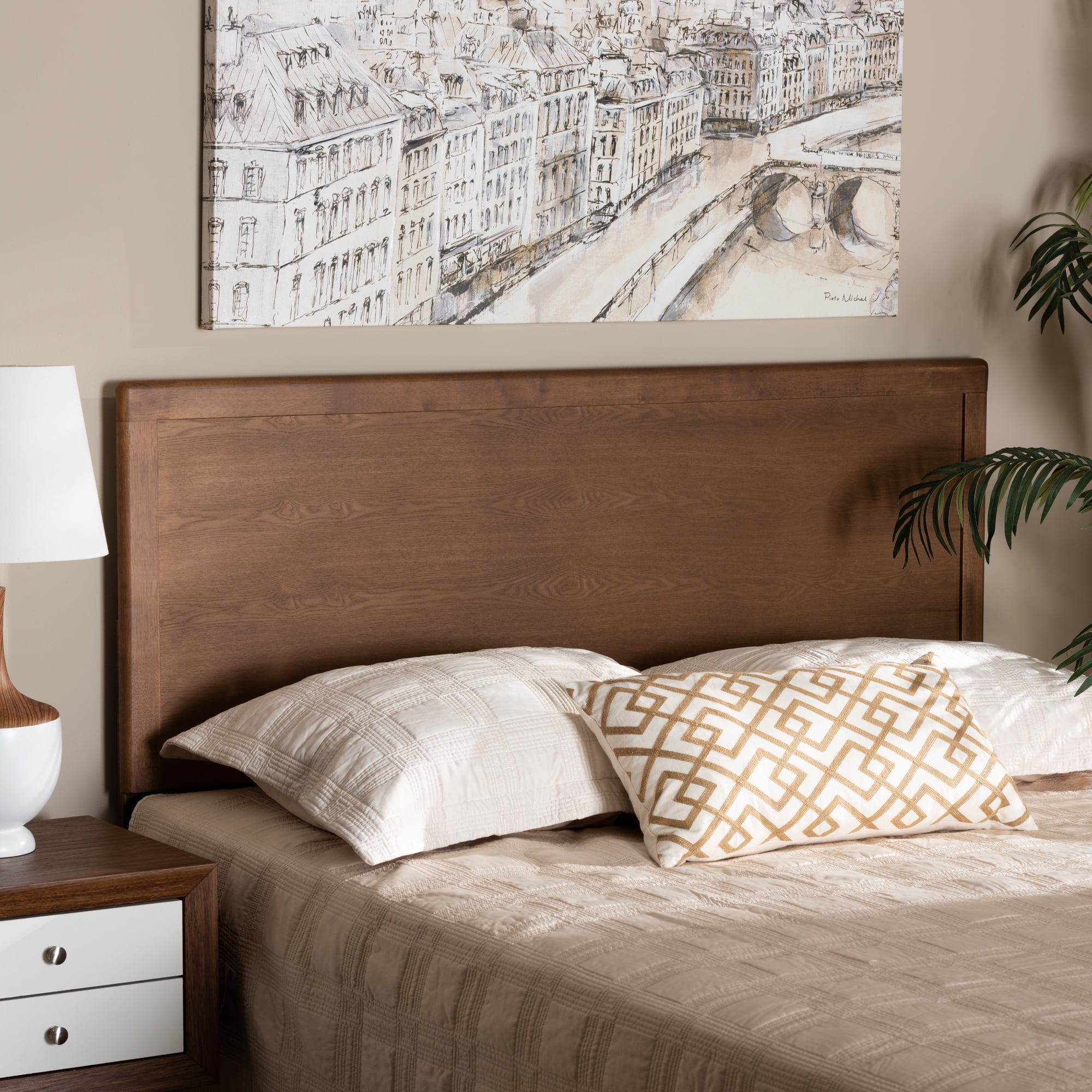 Ash Walnut Finished Wood Full Size Headboard