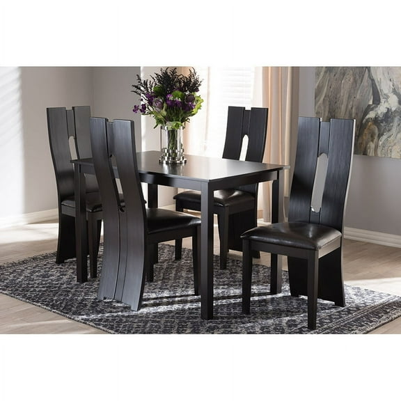 Baxton Studio Alani Modern and Contemporary Dark Brown Faux Leather Upholstered 5-Piece Dining Set