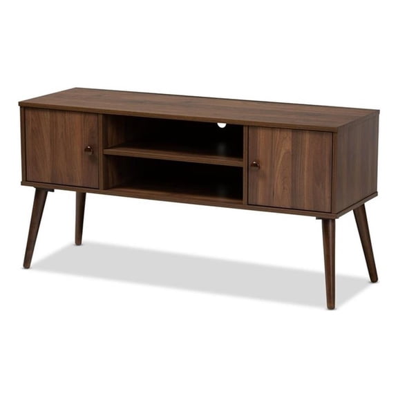 Baxton Studio Alard Mid-Century Modern Walnut Brown Finished 2-Door Wood TV Stand
