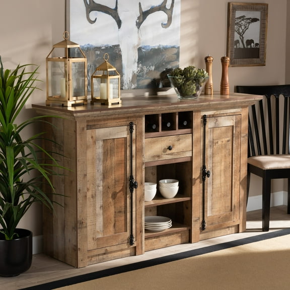 Baxton Studio Albert Modern and Contemporary Farmhouse Rustic Finished Wood 2-Door Dining Room Sideboard Buffet