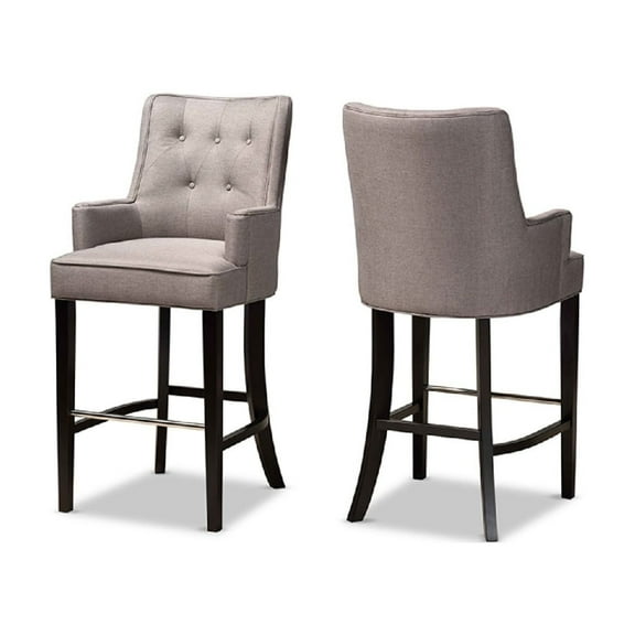 Baxton Studio Aldon Modern and Contemporary Grey Fabric Upholstered and Dark Brown Finished Wood 2-Piece Bar Stool Set