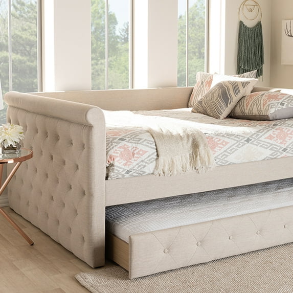 Baxton Studio Alena Modern and Contemporary Upholstered Daybed with Trundle, Multiple Sizes, Multiple Colors