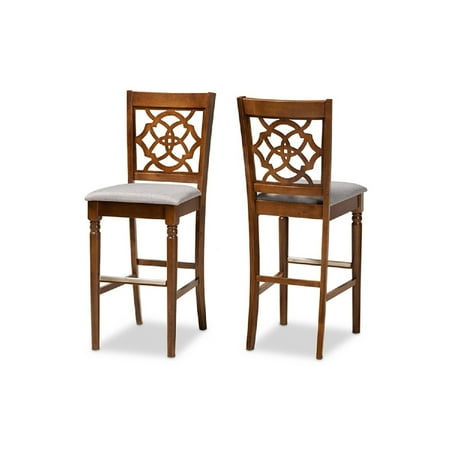 Baxton Studio Alexandra Modern and Contemporary Grey Fabric Upholstered and Walnut Brown Finished Wood 2-Piece Bar Stool