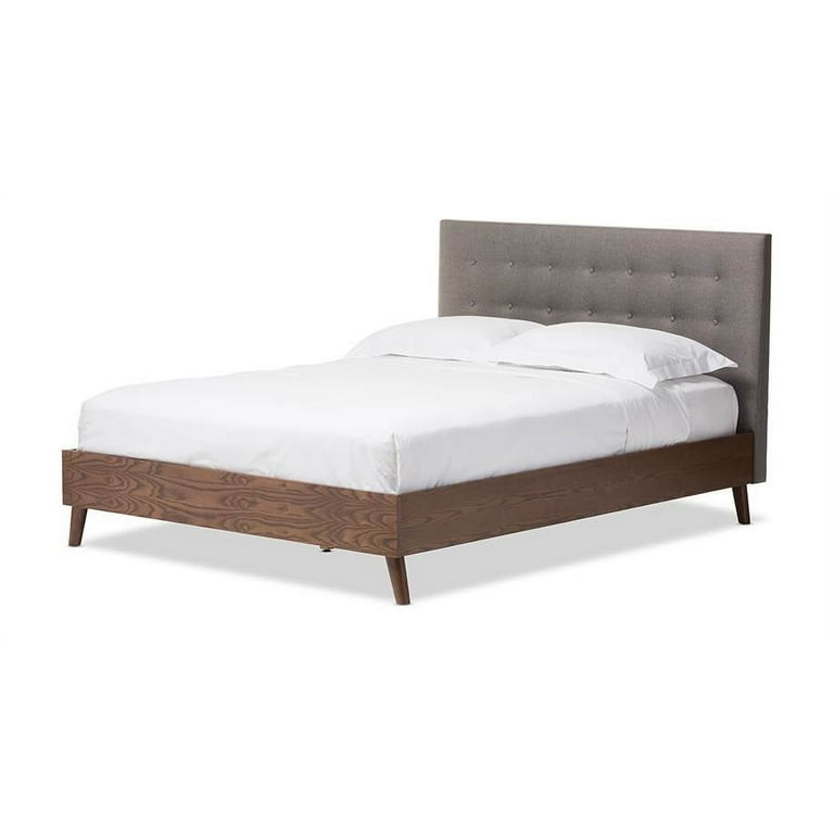 Baxton Studio Alinia Mid-century Retro Modern Grey Fabric Upholstered Walnut Wood Full Size Platform Bed Baxton Studio Alinia Mid-century Retro Modern Grey Fabric Upholstered Walnut Wood Full Size Platform Bed