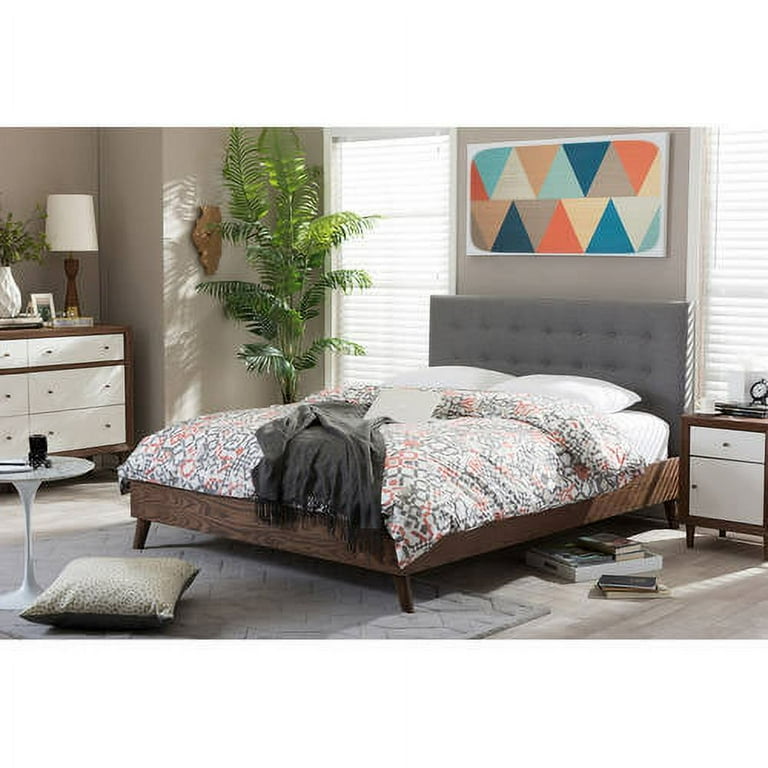 Baxton Studio Alinia Mid-century Retro Modern Grey Fabric Upholstered Walnut Wood Full Size Platform Bed Baxton Studio Alinia Mid-century Retro Modern Grey Fabric Upholstered Walnut Wood Full Size Platform Bed