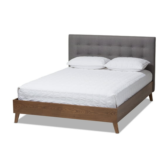 Baxton Studio Alinia Mid-century Retro Modern Fabric Upholstered Wood Finished King Size Platform Bed, Multiple Colors