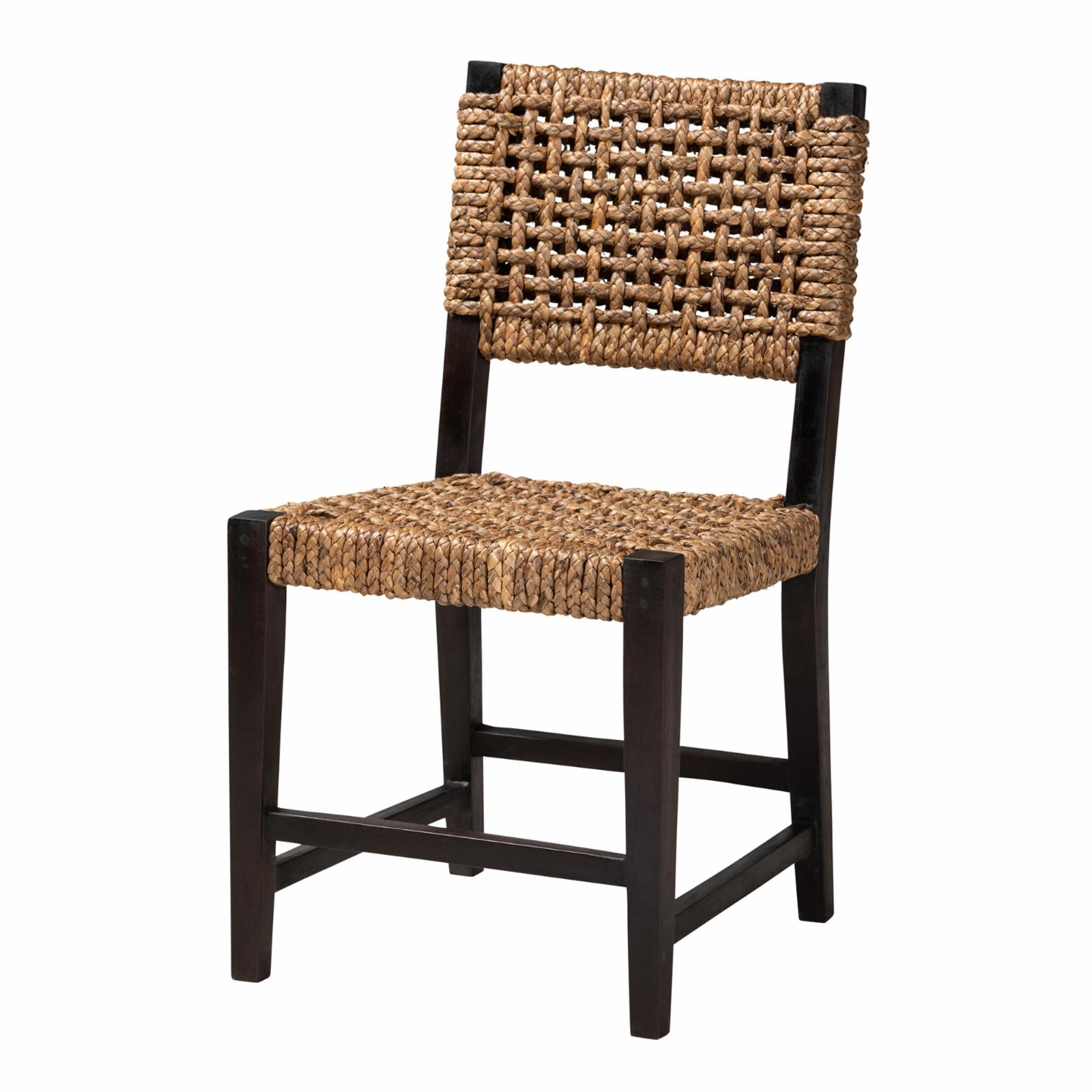Bohemian Charm Dark Brown Mahogany and Rattan Side Chair