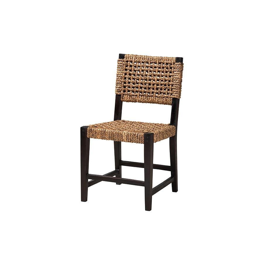 Bohemian Charm Dark Brown Mahogany and Rattan Side Chair