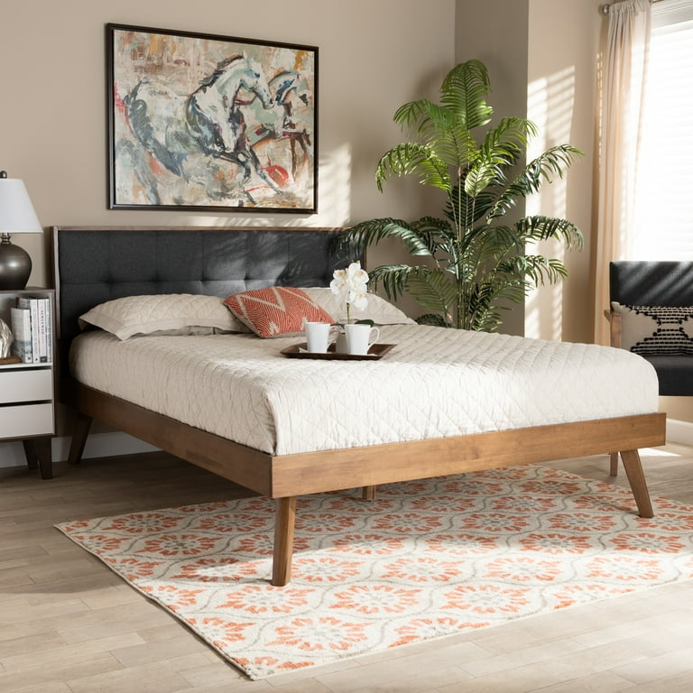 Baxton Studio Devan Mid-Century Modern Dark Grey Fabric Upholstered Walnut Brown Finished Wood King Size Platform Bed Baxton Studio Devan Mid-Century Modern Dark Grey Fabric Upholstered Walnut Brown Finished Wood King Size Platform Bed