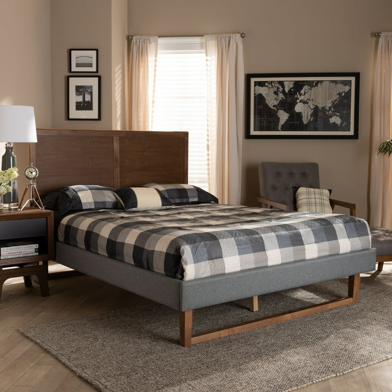 Baxton Studio Allegra Mid-Century Modern Dark Grey Fabric Upholstered and Ash Walnut Brown Finished Wood King Size Platform Bed Baxton Studio Allegra Mid-Century Modern Dark Grey Fabric Upholstered and Ash Walnut Brown Finished Wood King Size Platform Bed