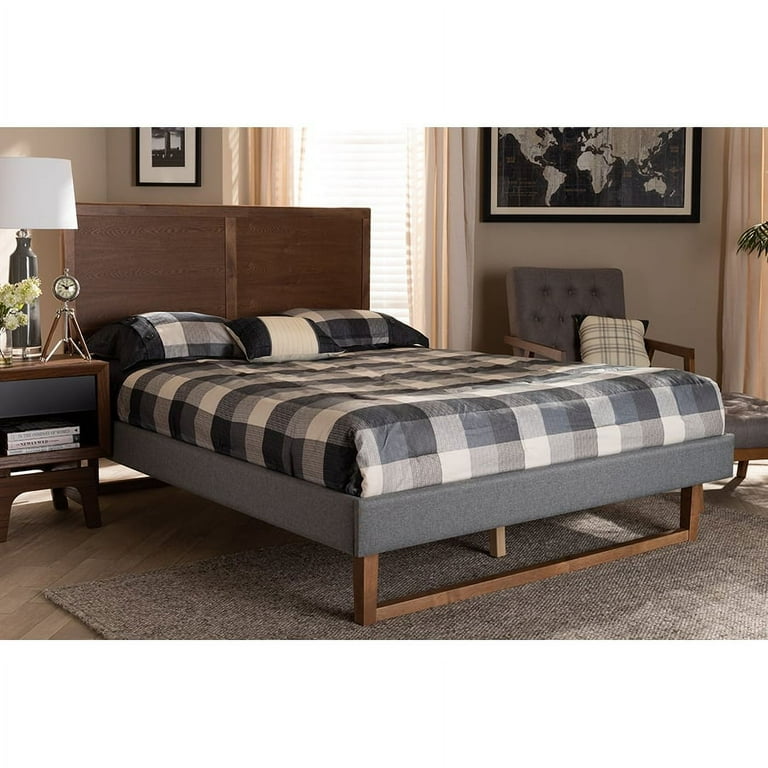 Baxton Studio Allegra Mid-Century Modern Dark Grey Fabric Upholstered and Ash Walnut Brown Finished Wood Queen Size Platform Bed Baxton Studio Allegra Mid-Century Modern Dark Grey Fabric Upholstered and Ash Walnut Brown Finished Wood Queen Size Platform Bed