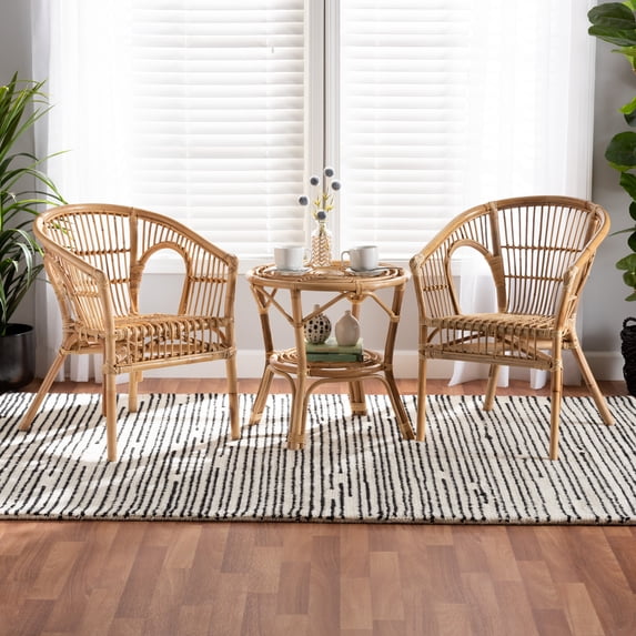 Baxton Studio Alleta Rattan BOHO Living Room Sets, 3-Piece, Natural Brown