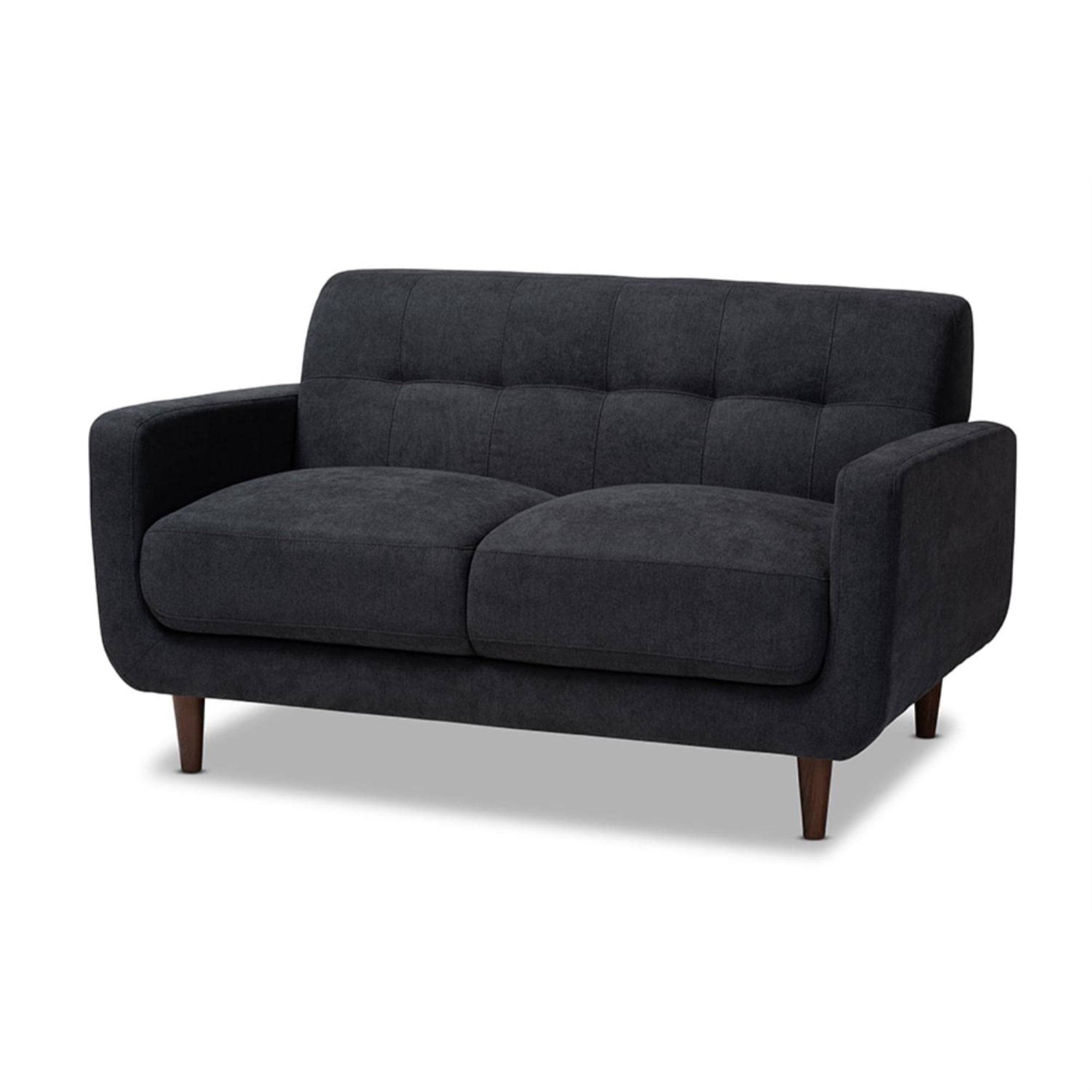 Allister Dark Gray Tufted Fabric Loveseat with Wood Legs