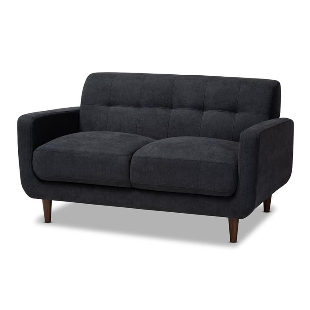 Allister Dark Gray Tufted Fabric Loveseat with Wood Legs