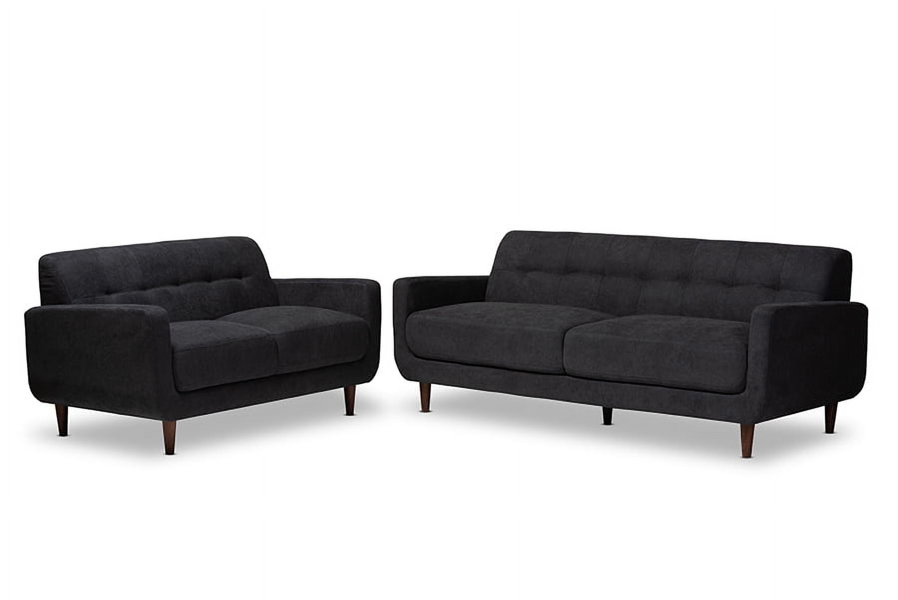Mid-Century Modern Dark Grey Fabric Sofa and Loveseat Set