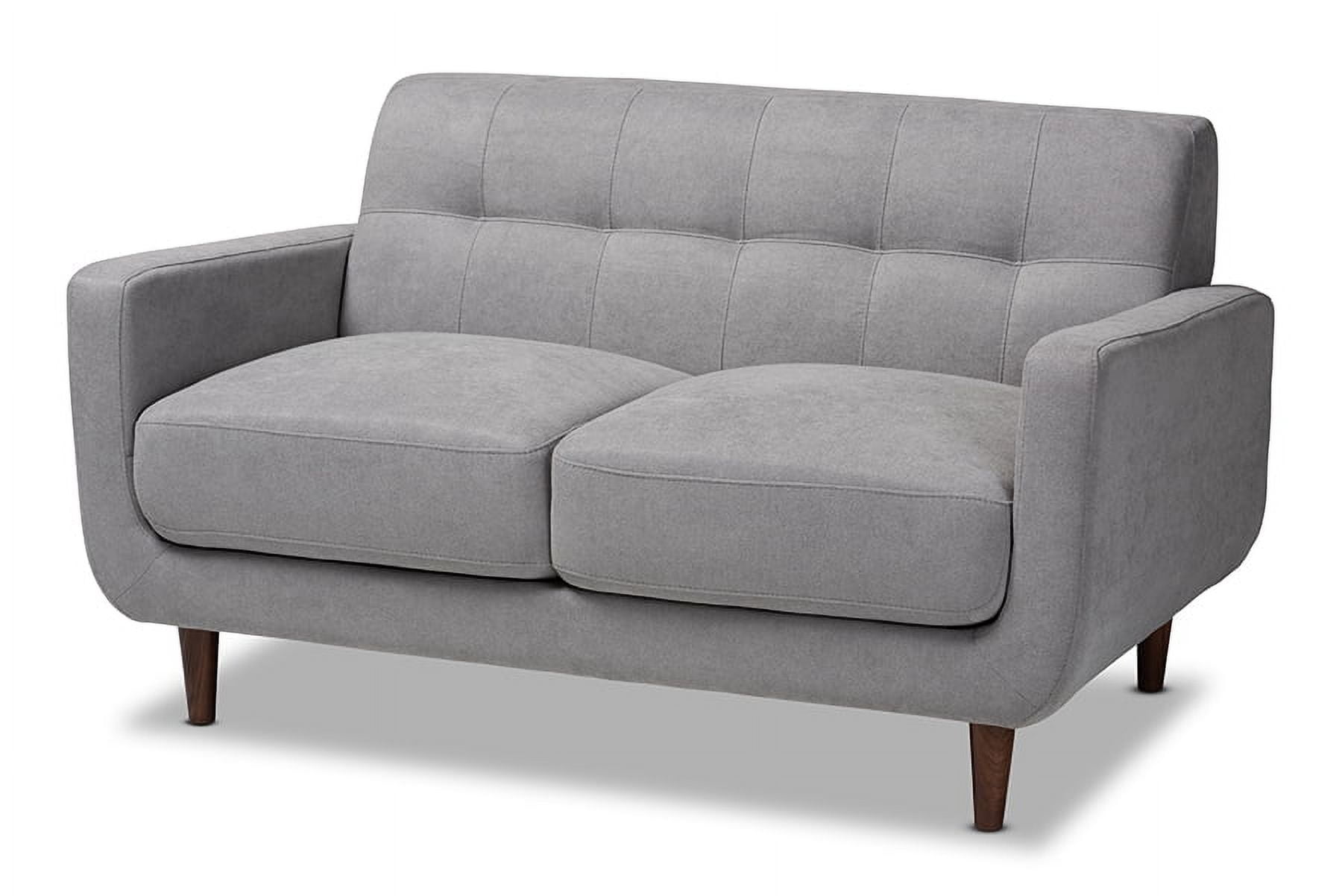 Light Gray Tufted Fabric Loveseat with Wood Legs