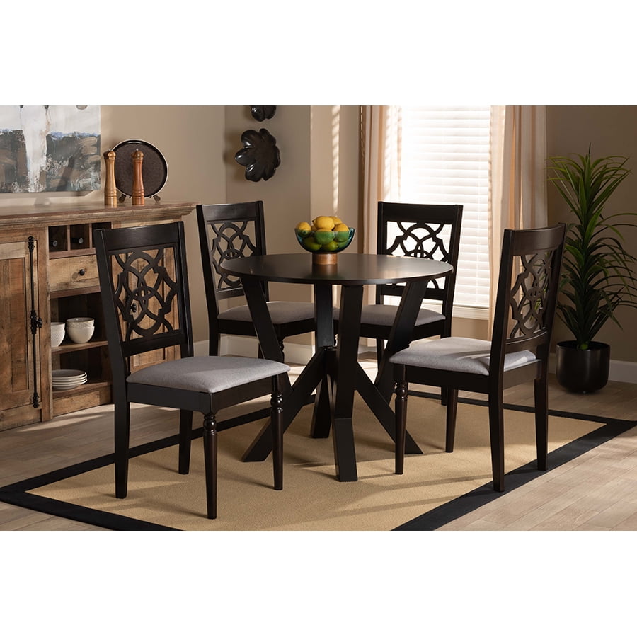 Alma 5-Piece Dark Brown Wood and Grey Fabric Dining Set