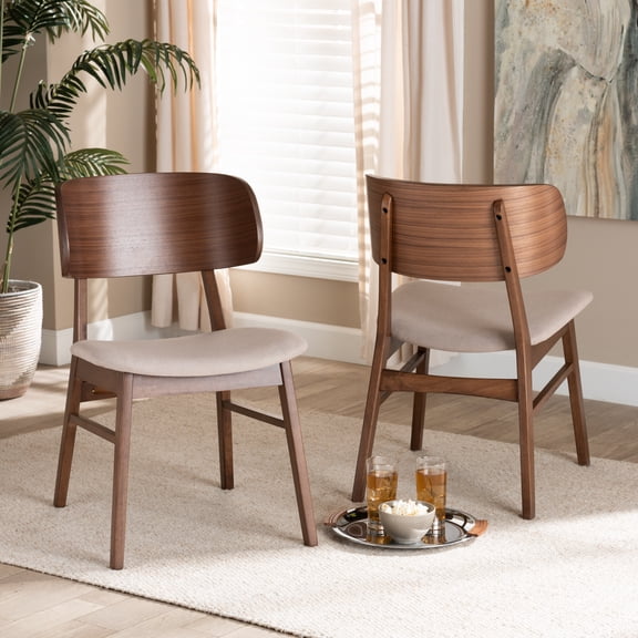 Baxton Studio Alston Dining Chair, Set of 2, Beige/Walnut Brown