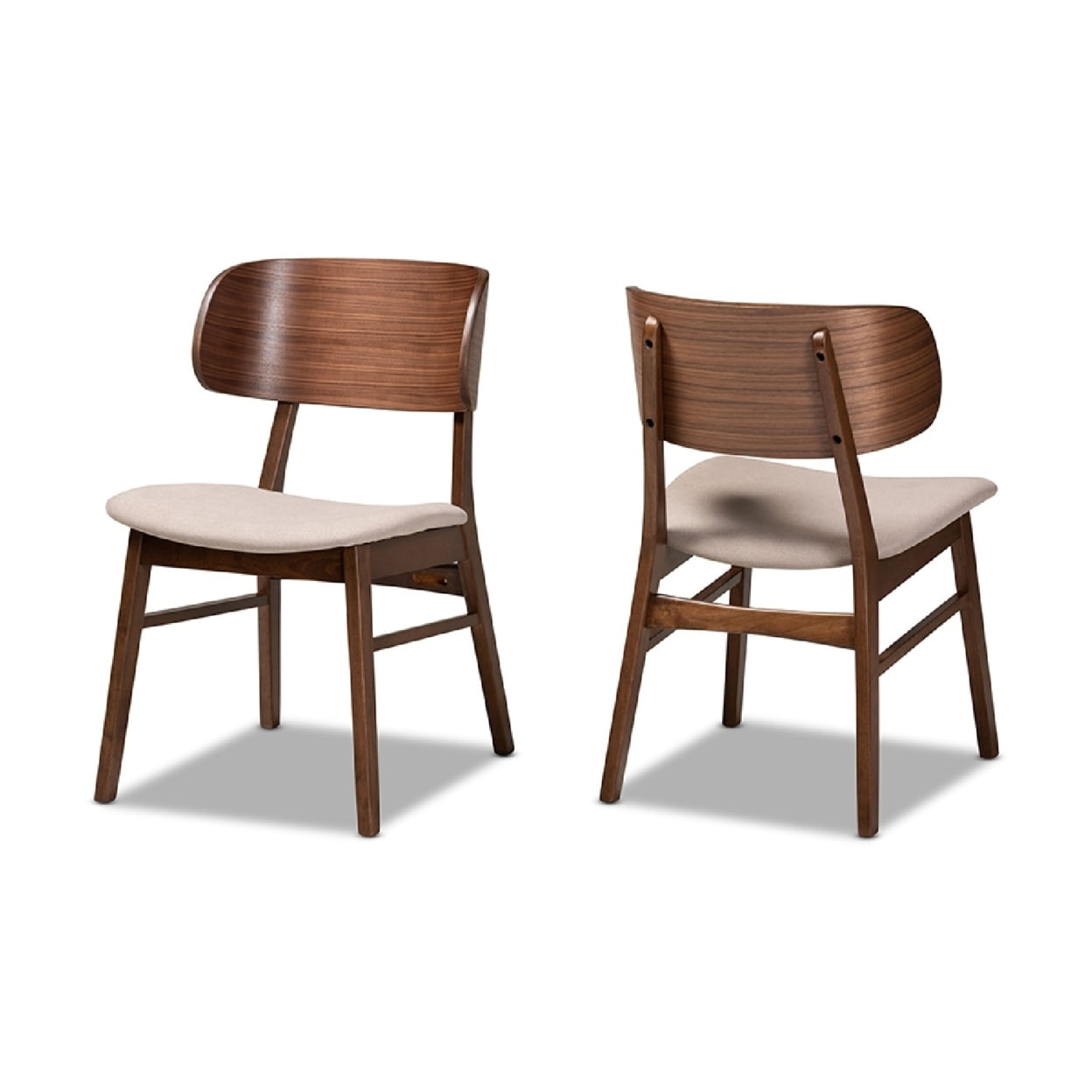 Compact Beige Fabric and Walnut Wood Cane Low Arm Chair