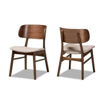 Baxton Studio Alston Mid-Century Modern Beige Fabric Upholstered and Walnut Brown Finished Wood 2-Piece Dining Chair Set