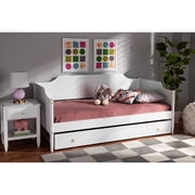 Baxton Studio Alya Classic Traditional Farmhouse White Finished Wood Twin Size Daybed with Roll-Out Trundle Bed
