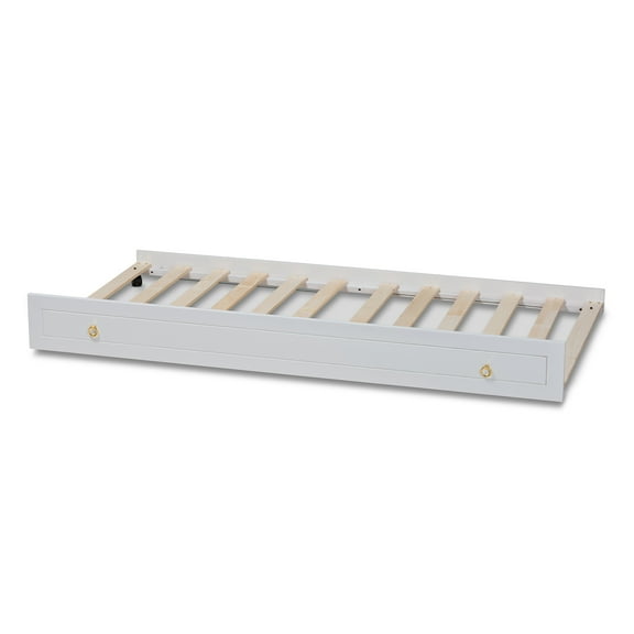 Baxton Studio Alya Rubberwood and MDF Trundle Bed with Gold-tone Ring Pulls, White