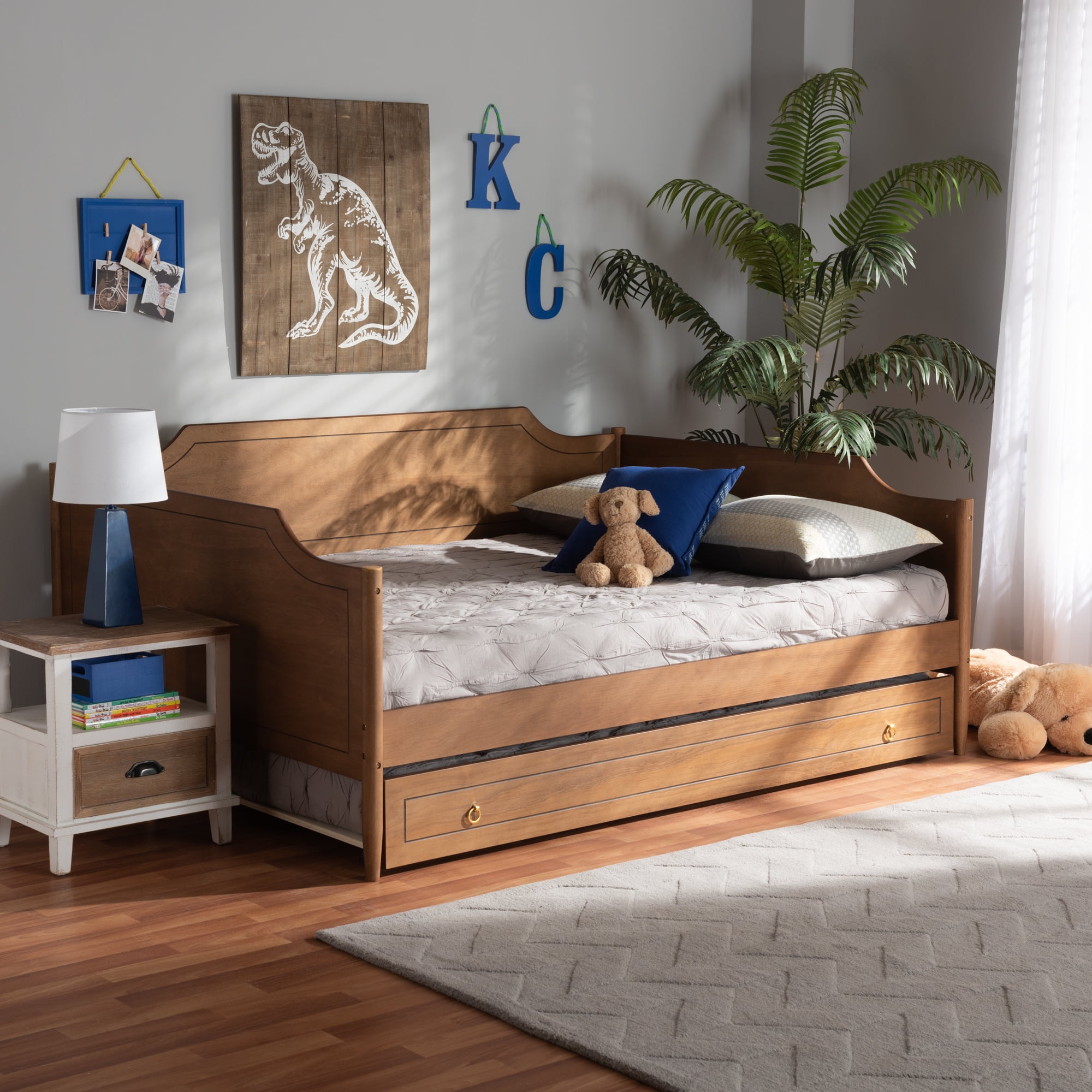 Baxton Studio Alya Traditional Engineered Wood Daybed, Full, Walnut Brown