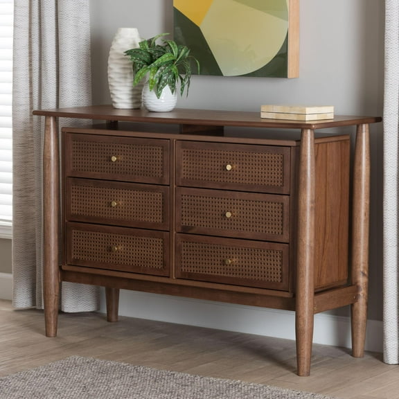 Baxton Studio Alyssa Japandi Dresser, 6-Drawer, Walnut Brown