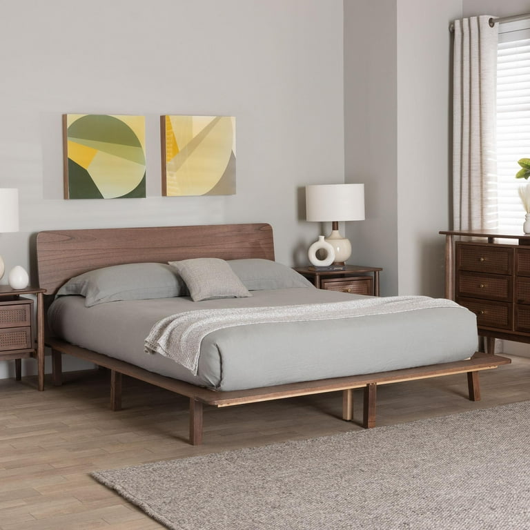 Baxton Studio Alyssa Japandi Platform Bed, King, Walnut Brown