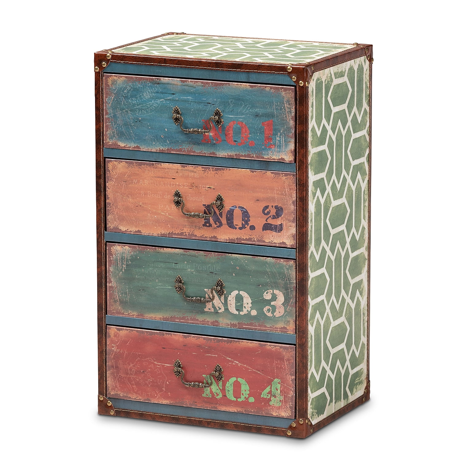 Amandine Multicolor Wood 4-Drawer Accent Chest with Brass Handles