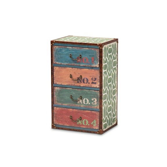 Baxton Studio Amandine Vintage Rustic French Inspired Multicolor Finished Wood 4-Drawer Accent Storage Cabinet