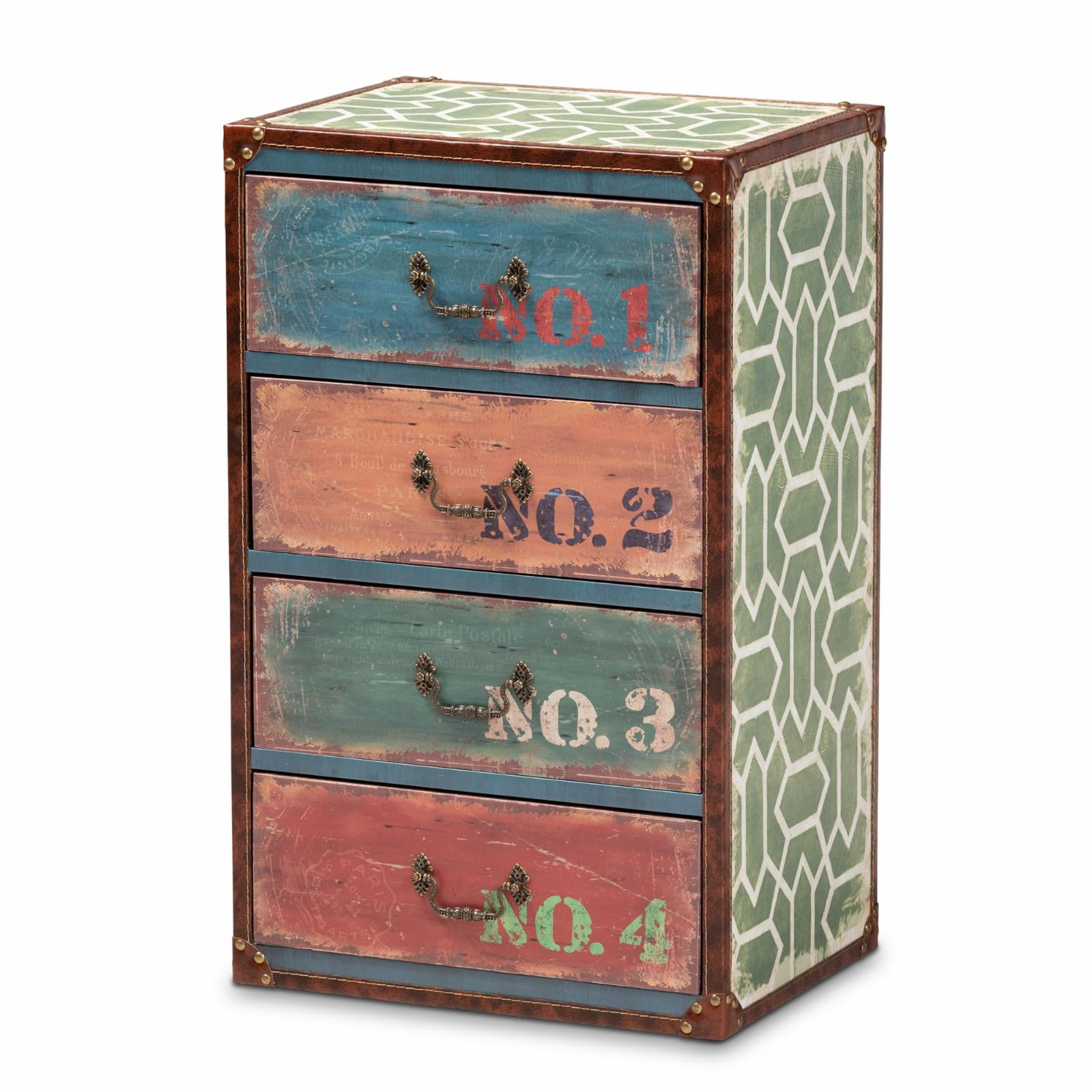 Amandine Multicolor Wood 4-Drawer Accent Chest with Brass Handles
